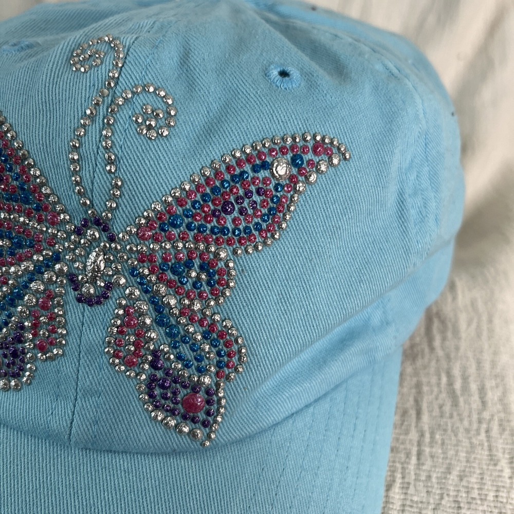 Butterfly Baseball Hat‎ Cap Womens Blue Glitter Adjustable Cotton Fairycore - Picture 4 of 8